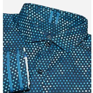 Robert Graham Mens L Tailored Fit Blue Polka Dot Long Sleeve Button Down Shirt